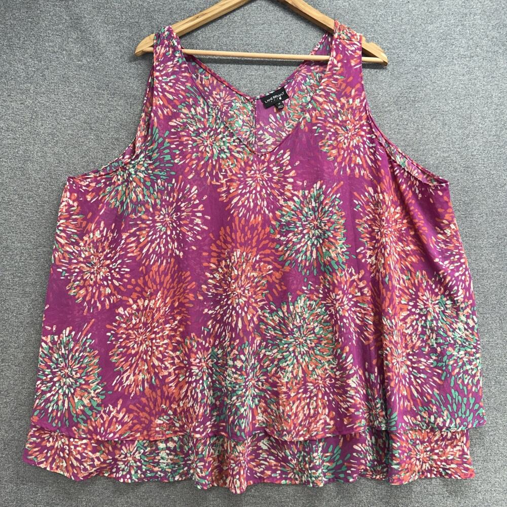 LANE BRYANT Blouse Womens 28 Plus Size Pink Colorful Firework Print Double Layer